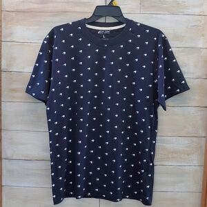 Men Kiwi silver round neck navy short sleeve slim fit large casual shirt NWT y2k